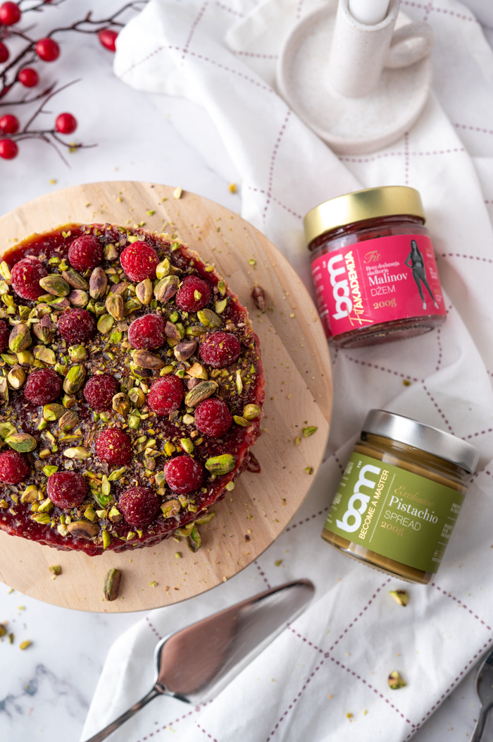 Cheesecake malin in pistacija